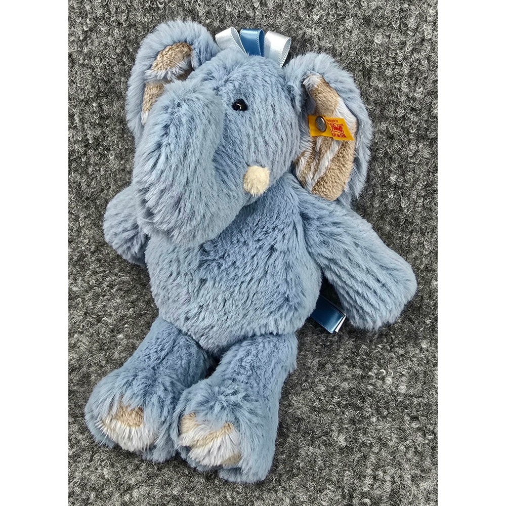 Steiff Earz‎ Elefant Plush Blue Soft Fur Button in Ear Nursery Baby Gift 064876